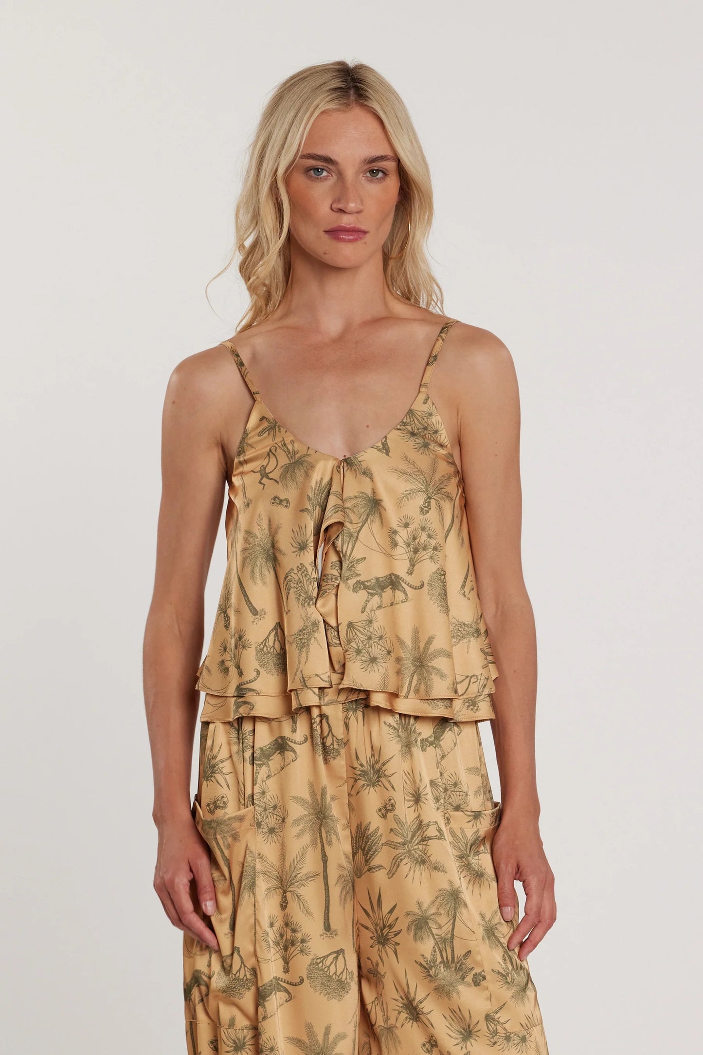 Top ALBAS corto con pannello fantasia tropical