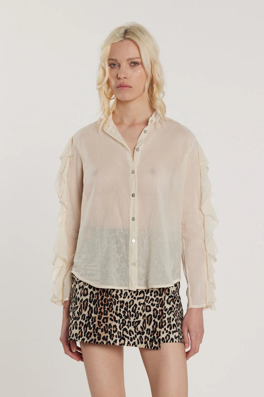 Camicia MONTAND maniche lunghe con gale più inserti pizzo collo coreana