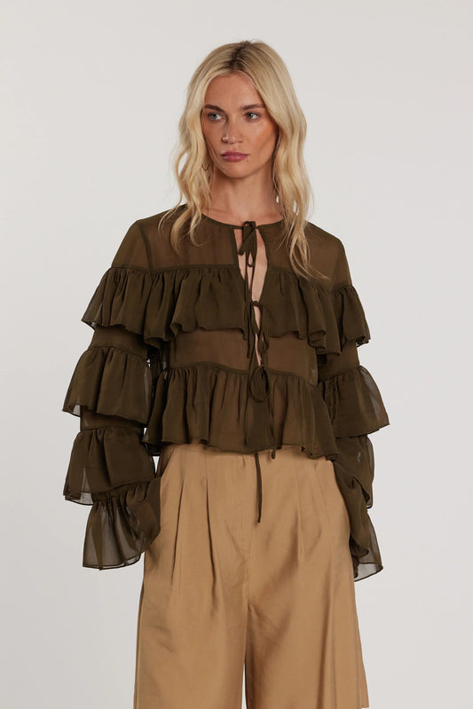 Blusa VYCTORIA maniche lunghe con balze più laccetti