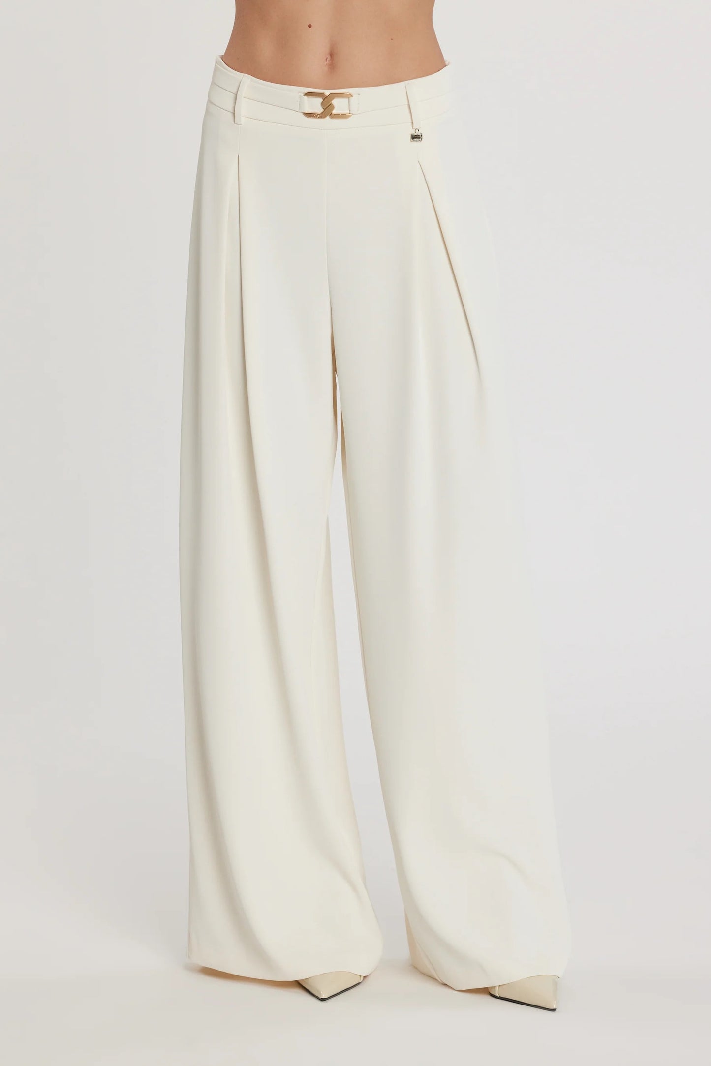 Pantalone ROJER vita alta palazzo con cintura più passante logo più pieghe