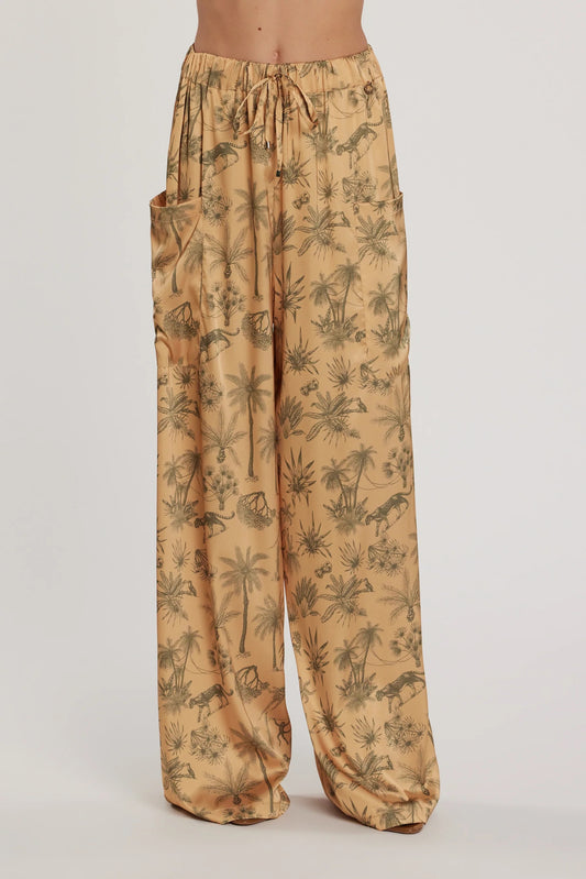 Pantalone SCARLETT vita alta palazzo con coulisse più tasconi fantasia tropical