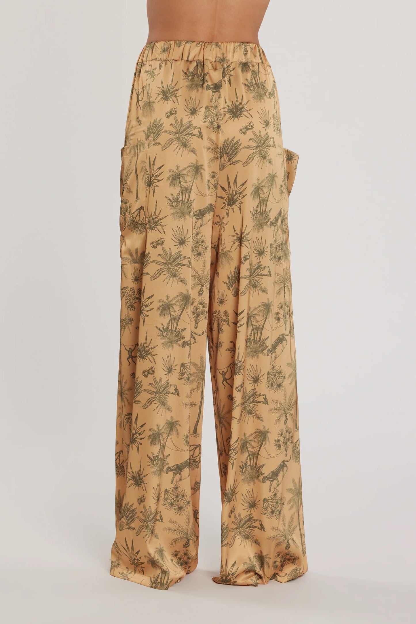 Pantalone SCARLETT vita alta palazzo con coulisse più tasconi fantasia tropical